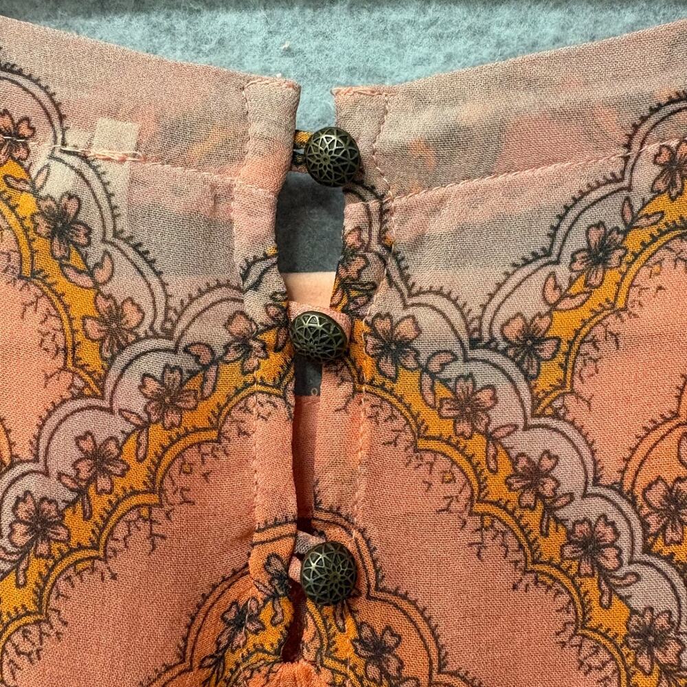 Anthropologie Ignacia Sheer Sequined Blouse Coral Gold Boho Top Women S - Picture 4 of 9